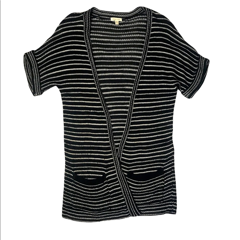 Silence + Noise Black White Striped Short Cardigan Women's Size Medium